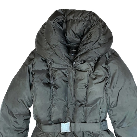 Cole Haan Long Down Belted Black Puffer Jacket SMALL - Picture 2 of 12